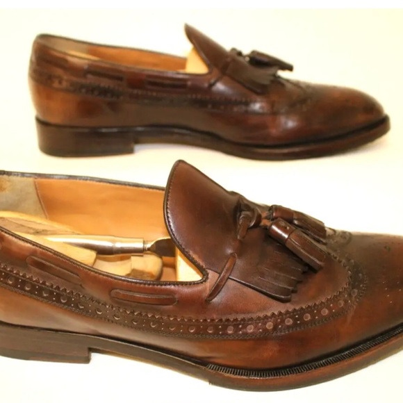 MENS GUCCI BROWN FRINGE TASSEL WINGTIP LEATHER LOAFER DRESS SHOES SZ 7M UK 7.5US main image 6